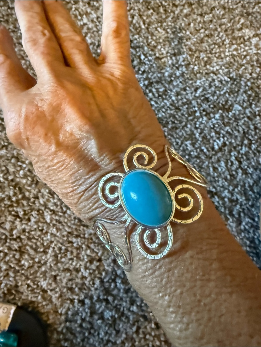Turquoise Stone Filigree Cuff Bracelet - Women Jewelry 9